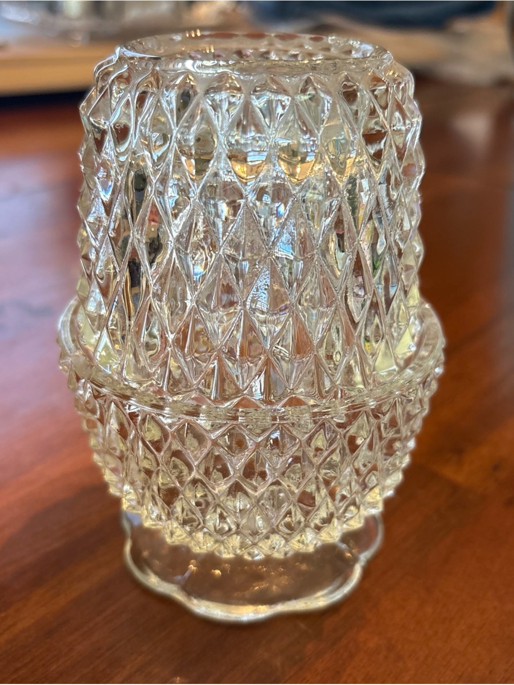 Clear Indiana Glass Diamond Point Fairy Lamp - one chip